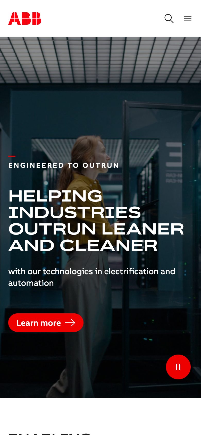 ABB home page on mobile