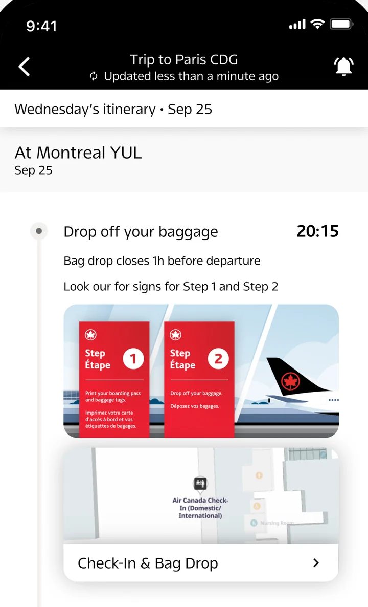 Air Canada app screen