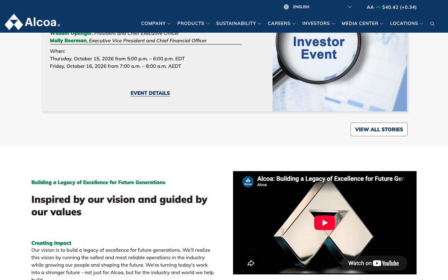 Alcoa vision and stories section