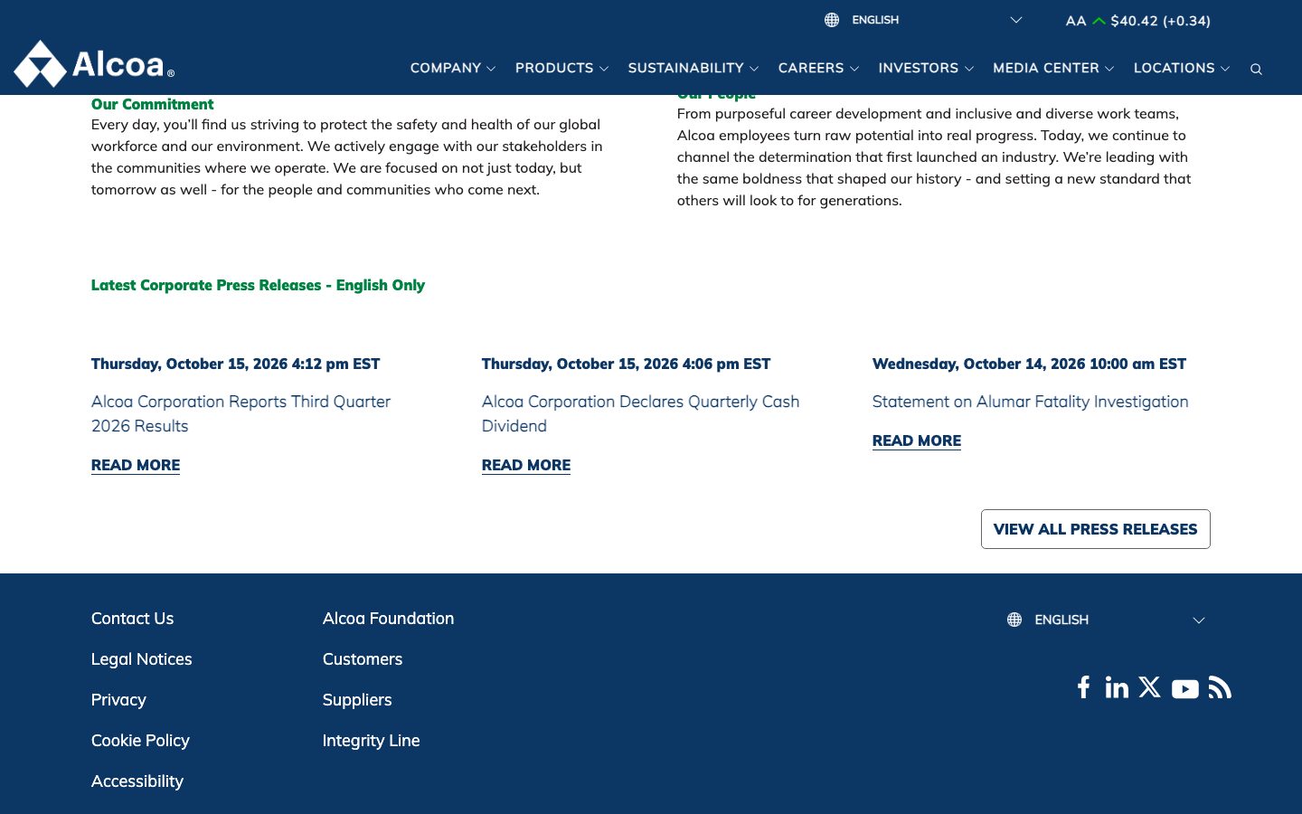 Alcoa press releases and footer