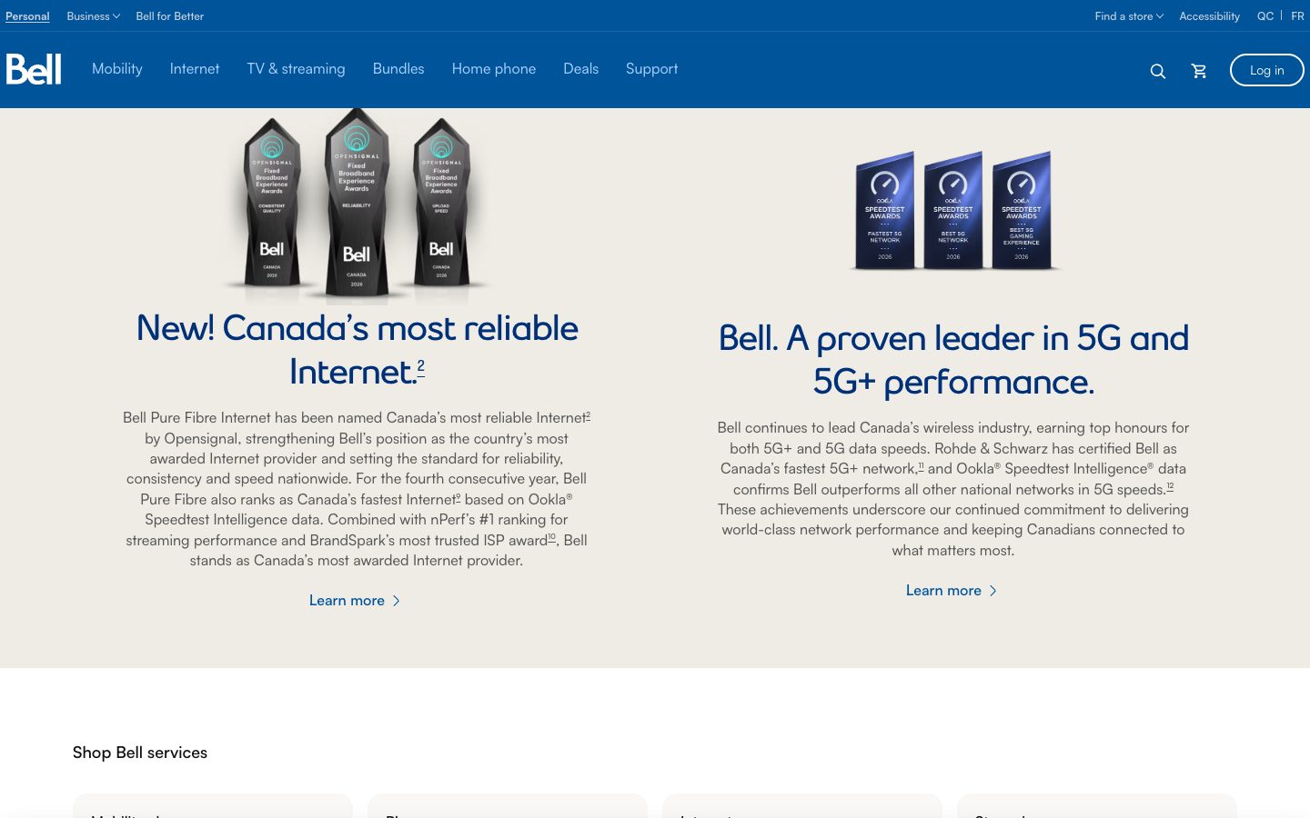 Bell website network section