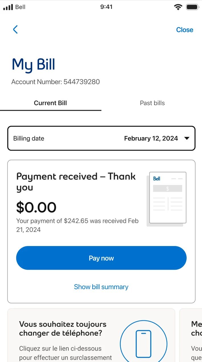 Bell app screen