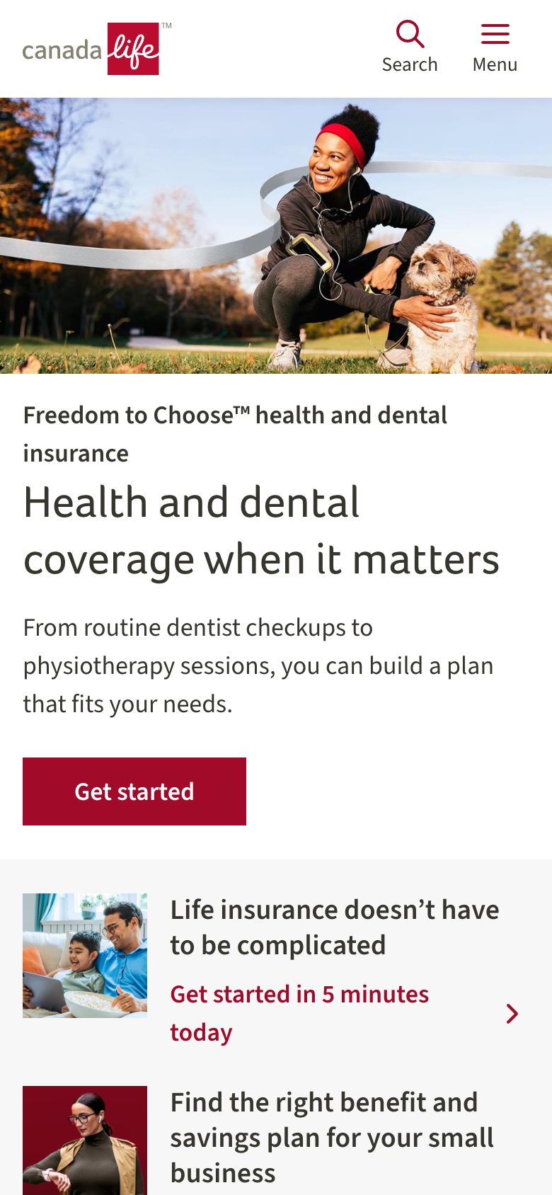 Canada Life website on a phone