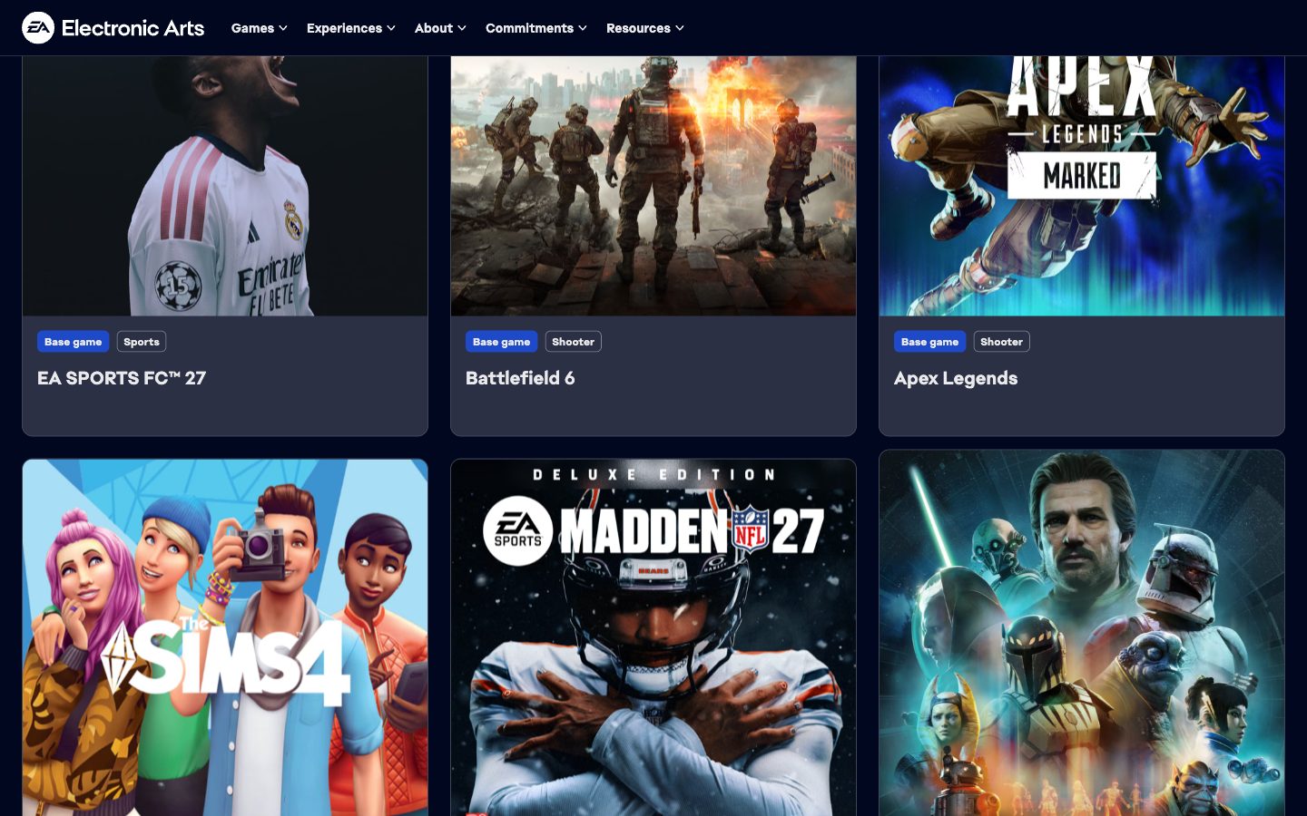 Electronic Arts games lineup