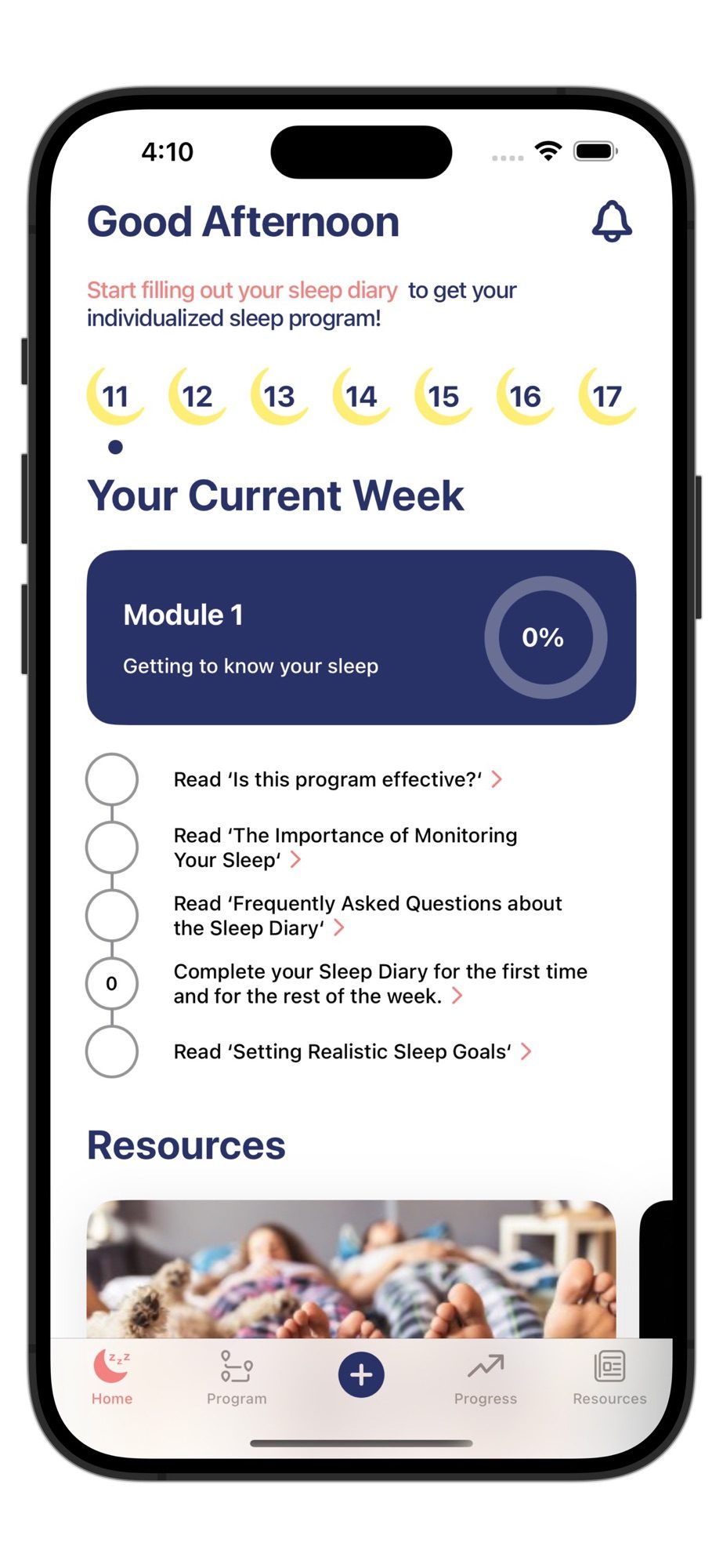 iCANSleep app home screen