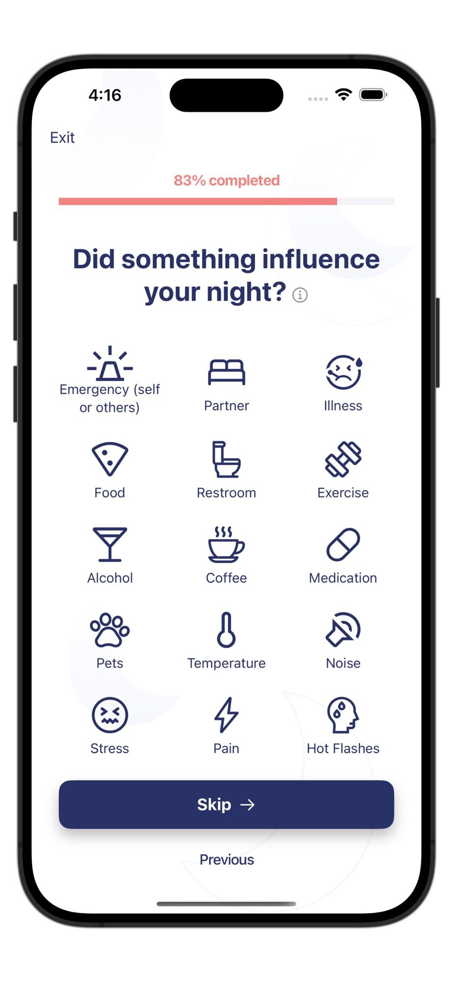 iCANSleep app sleep diary question