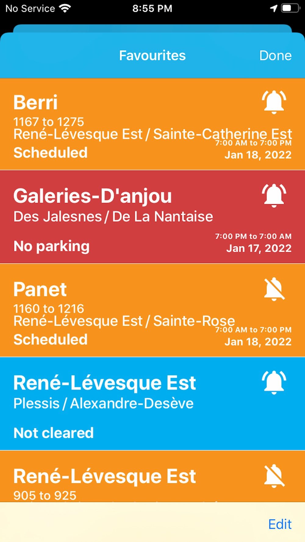 Info-Neige MTL favourite streets list