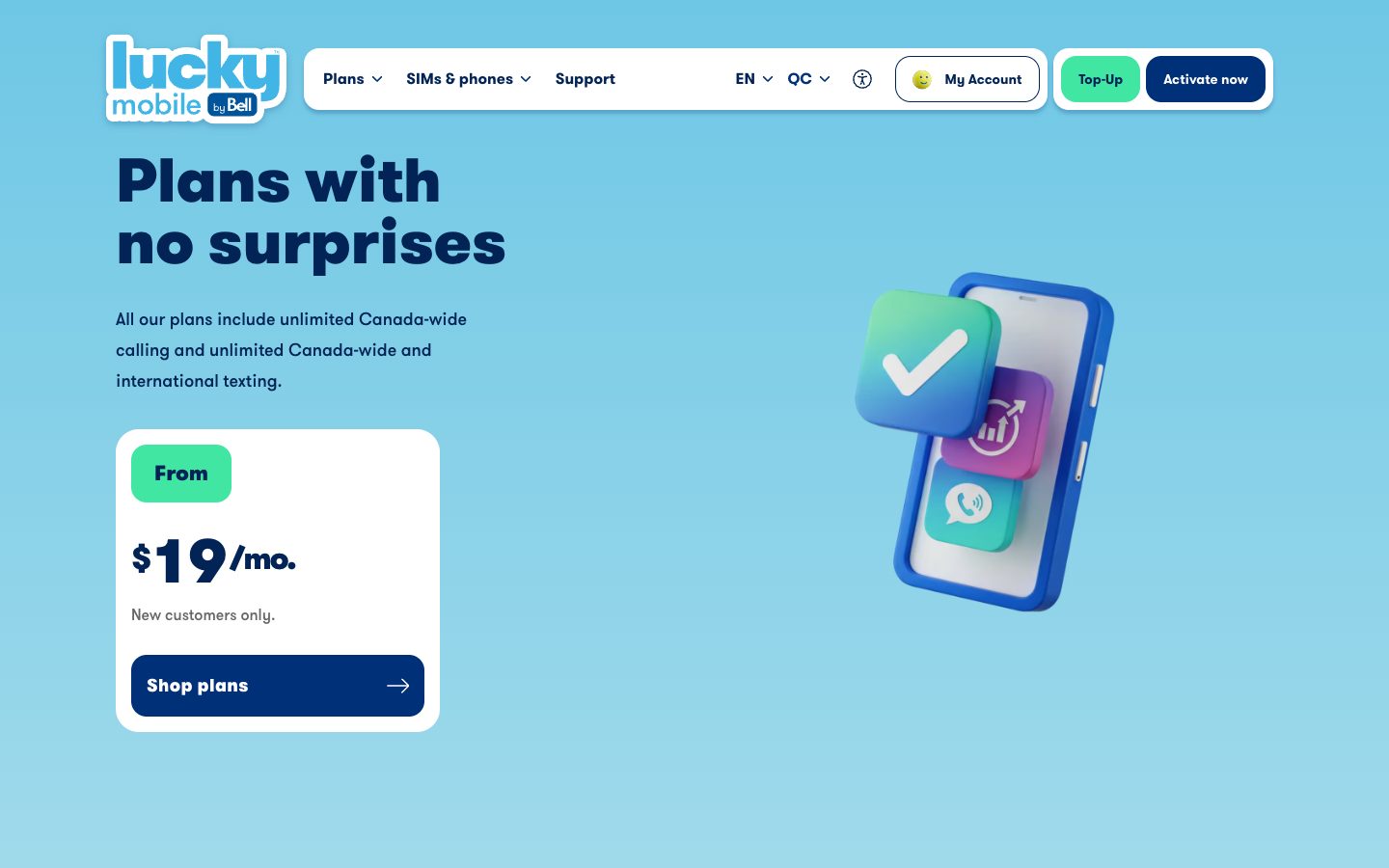 Lucky Mobile website plans section