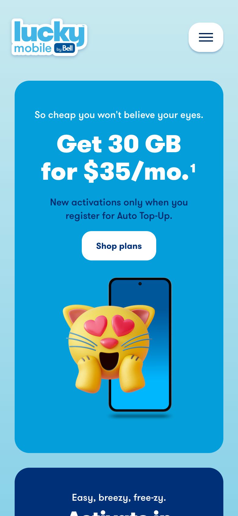 Lucky Mobile website on a phone