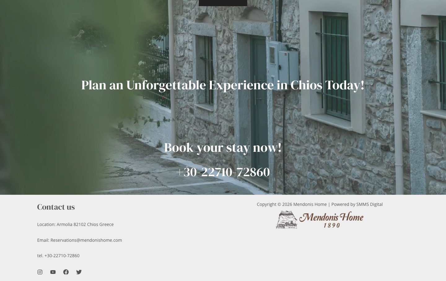 Mendonis Home booking call to action and contact