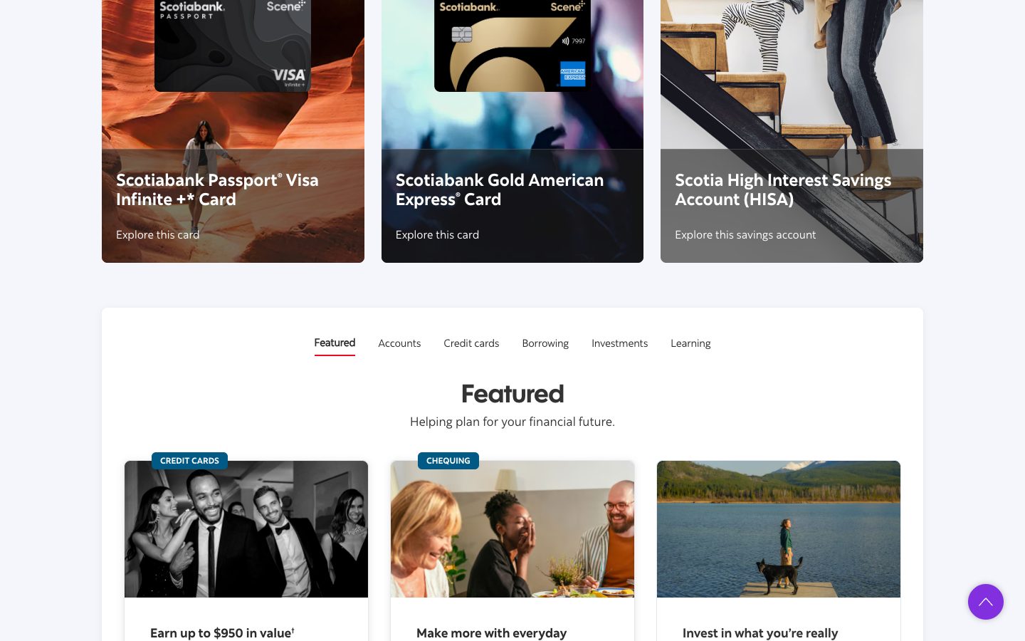 Scotiabank website cards section