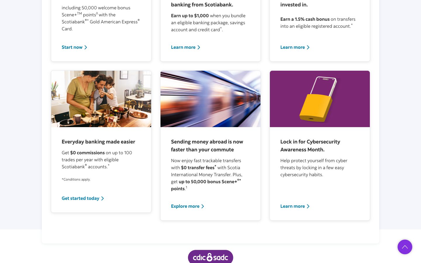 Scotiabank website featured offers section