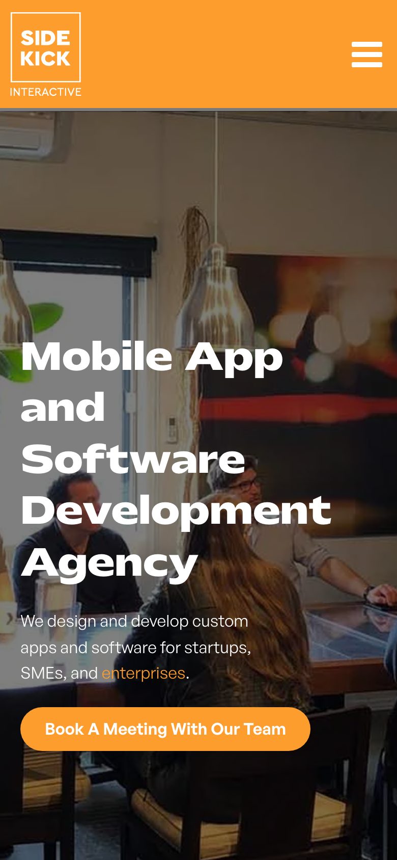 Sidekick Interactive home page on mobile