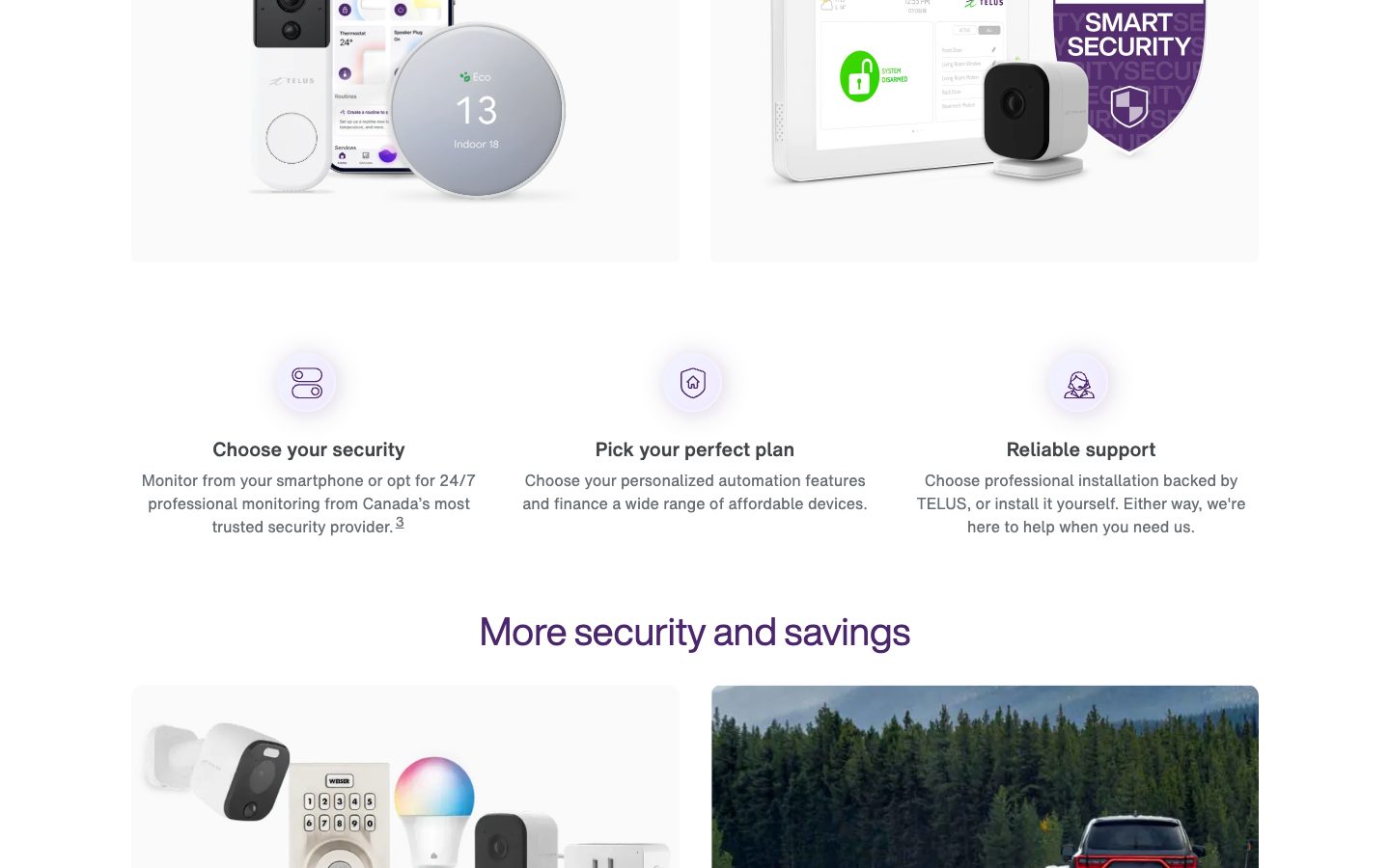 TELUS SmartHome devices and plans section