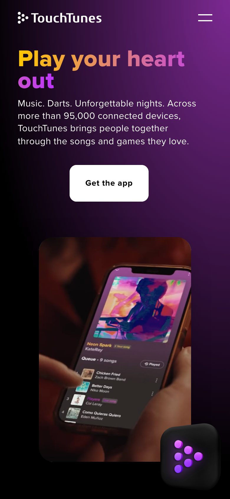 TouchTunes home page on mobile