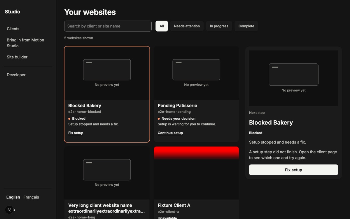 The Astro website platform, home screen